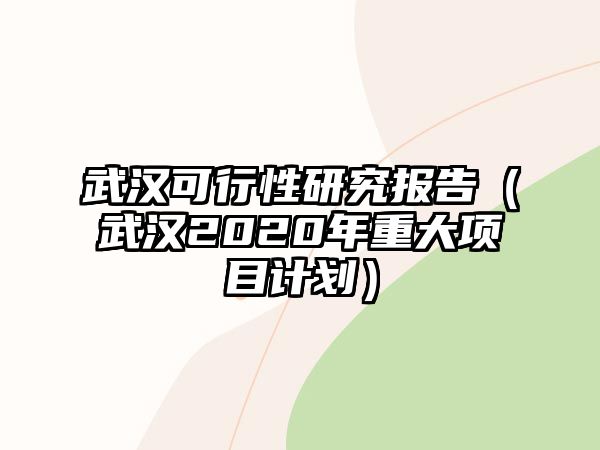 武漢可行性研究報(bào)告（武漢2020年重大項(xiàng)目計(jì)劃）