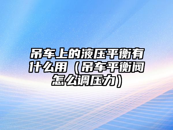 吊車上的液壓平衡有什么用（吊車平衡閥怎么調(diào)壓力）