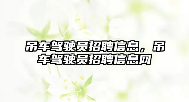 吊車駕駛員招聘信息，吊車駕駛員招聘信息網(wǎng)