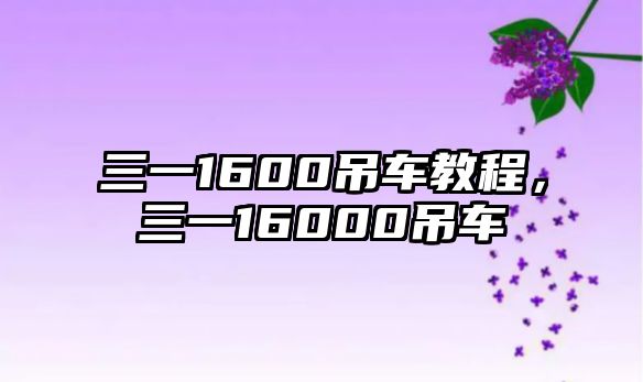 三一1600吊車教程，三一16000吊車