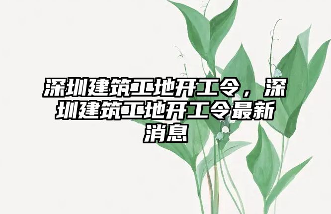 深圳建筑工地開工令，深圳建筑工地開工令最新消息