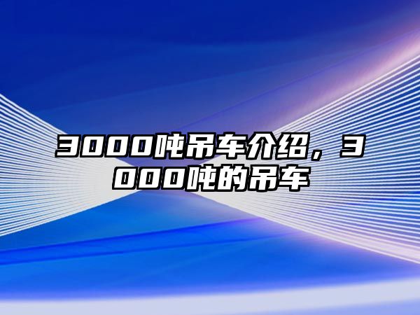 3000噸吊車介紹，3000噸的吊車